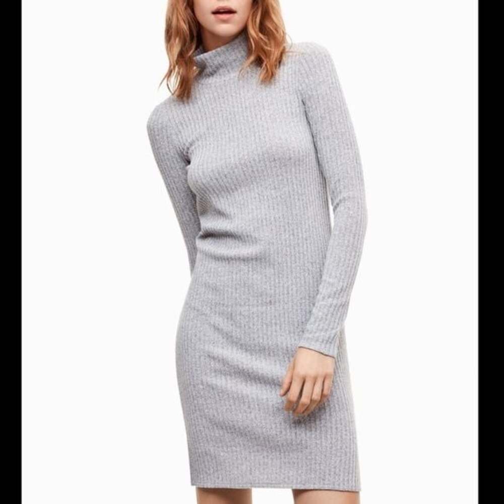 Wilfred Free Ribbed Long Sleeve Turtleneck Sweater Dress Gray Medium